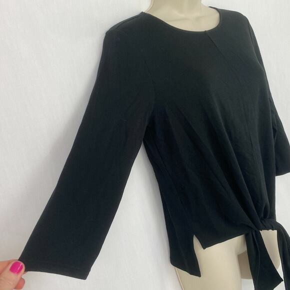 J Jill Top Petite Small Solid Black Tie Front Scoop Neck Stretch Knit Neutral - Picture 4 of 11